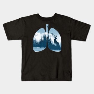 Breathe pure air, Lungs, nature, deer, mountains, outdoors, adventure, camping Kids T-Shirt